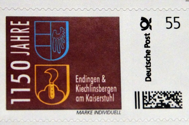 Die Briefmarke zum   Jubilum zeigt die Wappen von Endingen und Kiechlinsbergen.  | Foto: Ilona Hge
