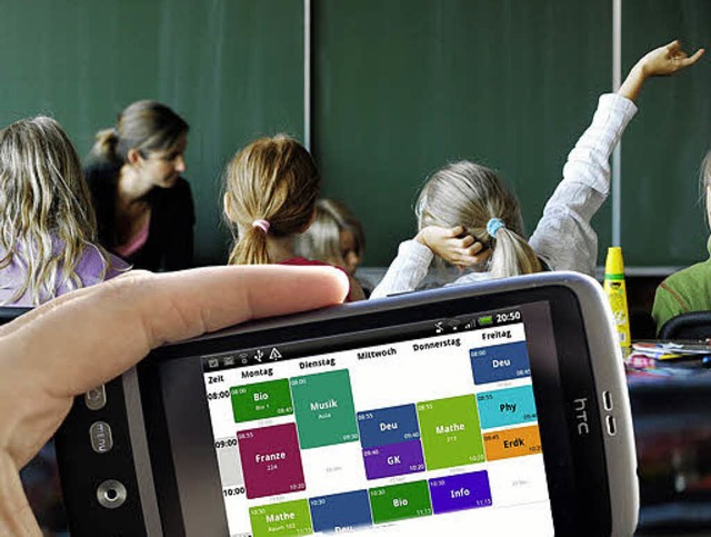 Eine Stundenplan-App hlft durch den Schulalltag.    | Foto: dpa/BUSSHOFF (Fotomontage)