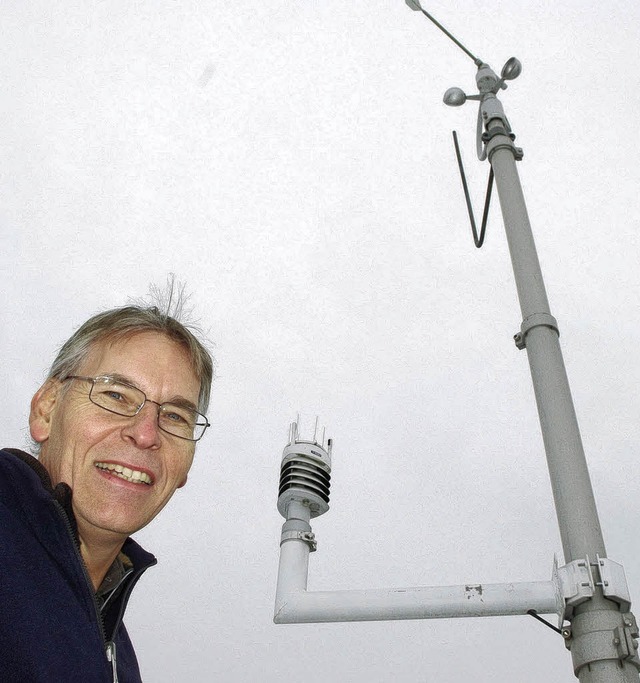 Klaus Bhler vor der Wetterstation der...n Eisschicht erwandert werden konnte.   | Foto:  Rderer/Heck/Seller