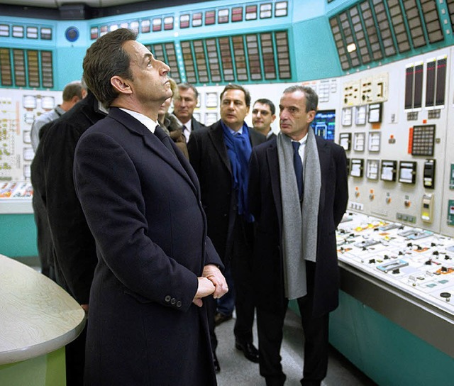 Der franzsische Prsident Nicolas Sarkozy am Donnerstag in Fessenheim   | Foto: dpa