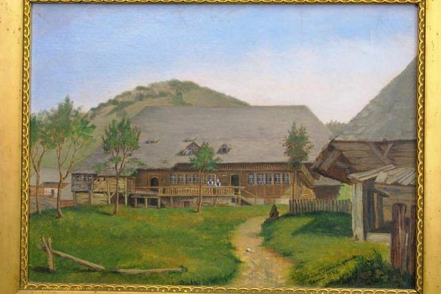 Ölbild zeigt Haus im Dorf