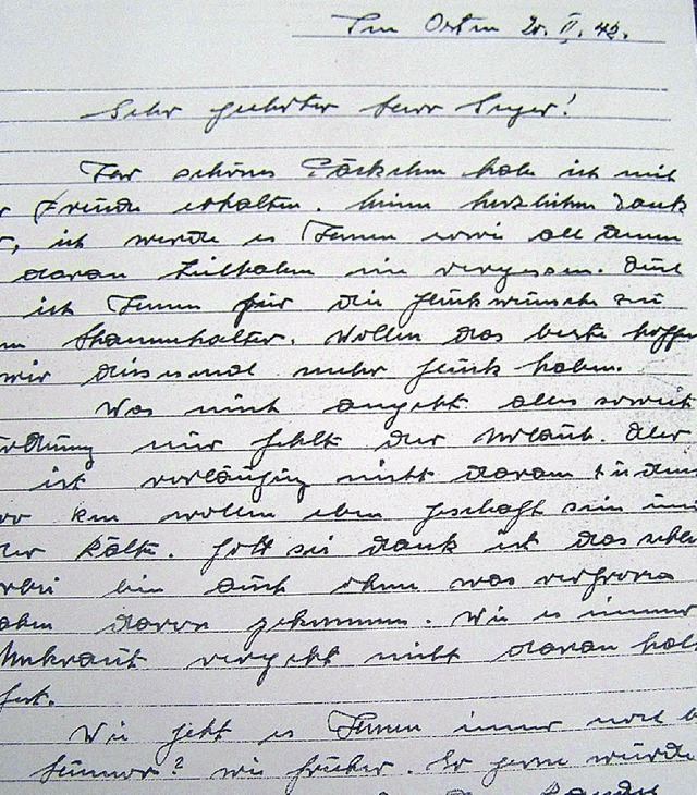 Feldpost: Brief von Georg Stratz, Waldkirch, vom 20.2. 1942   | Foto: Sylvia Timm