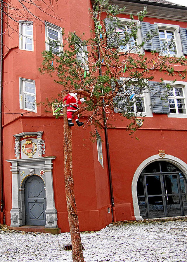 Der Burkheimer Narrenbaum vor dem Rath...infach nur hsslich oder Narren-Kunst?  | Foto: trogus