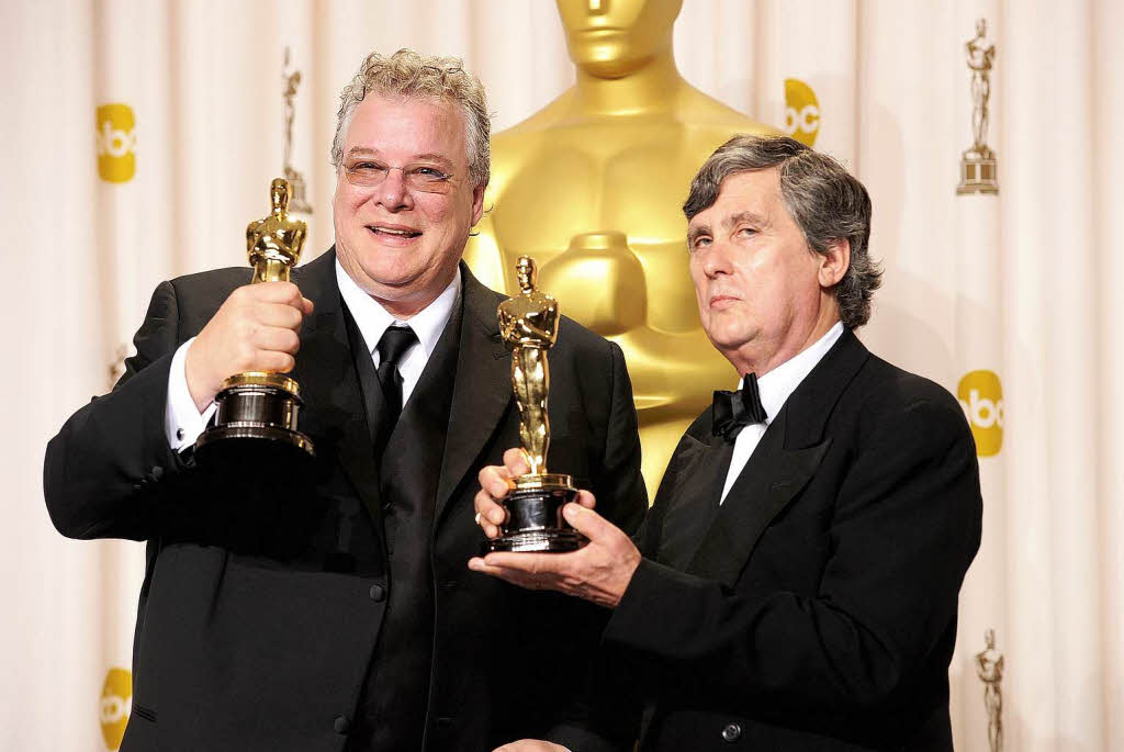 Tom Fleischman (links) und John Midgley, Gewinner des Oscars fr Soundmixing beim Film „Hugo“.