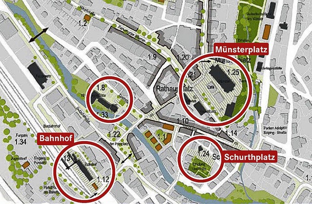 Das Zentrum der Wlderstadt soll im Ra... Wege mit einander verbunden  werden.   | Foto: Bro Pesch/BZ-Infografik