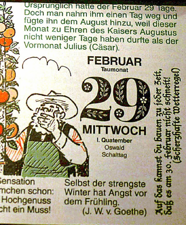 Aufschlussreich: Kalenderblatt zum 29.&#8197;Februar  | Foto: Trul