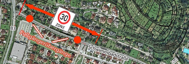 Rund 300 Meter lang ist die knftige Z...in der Herbolzheimer Schwimmbadstrae.  | Foto: Skizze Stadtverwaltung
