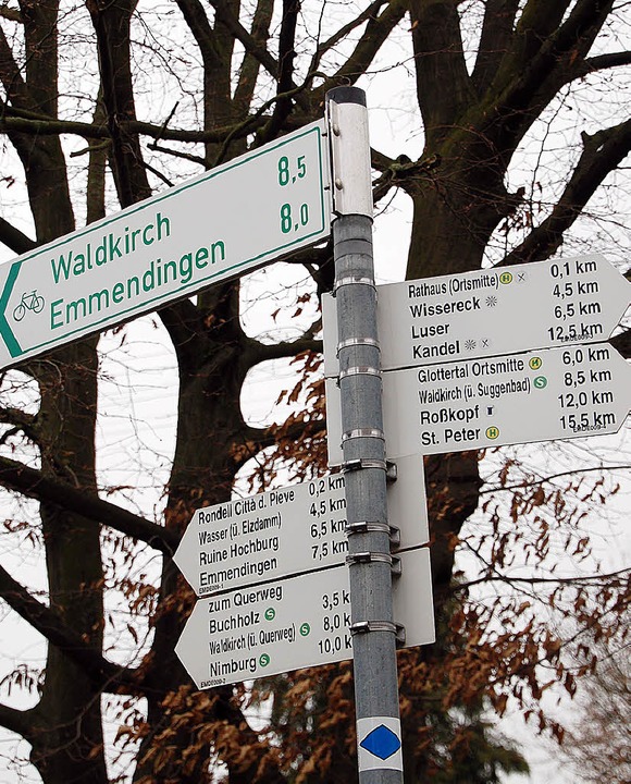 Wohin des Weges es geht, zeigt die Wandertafel am Denzlinger Bahnhof.   | Foto: Helena Kiefer