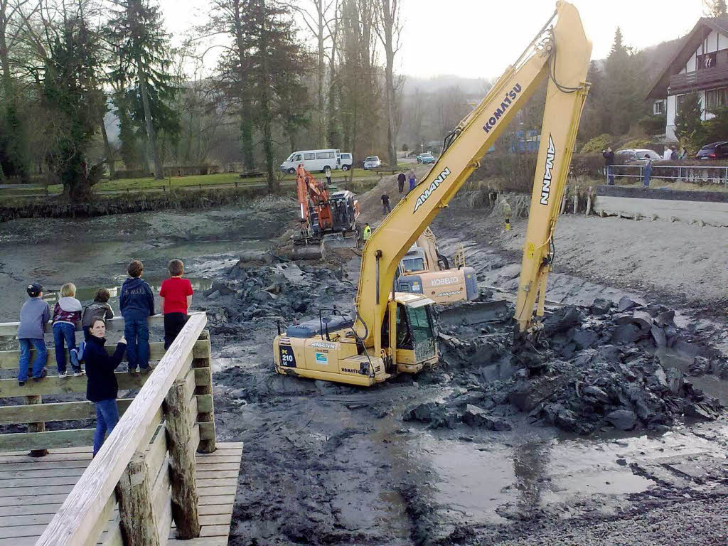 Zwei Bagger blieben am Donnerstag plötzlich im Schlamm stecken. Zwei Bagger blieben am Donnerstag plötzlich im Schlamm stecken.