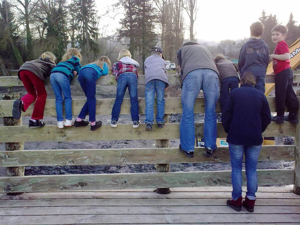 Die spektakuläre Bergungsaktion am Erleweiher ließen sich am frühen Donnerstagabend kleine und große Zaungäste nicht entgehen. Die spektakuläre Bergungsaktion am Erleweiher ließen sich am frühen Donnerstagabend kleine und große Zaungäste nicht entgehen.