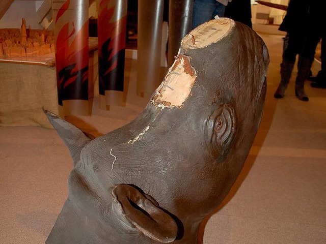 Das beschdigte Nashorn im Offenburger Ritterhaus-Museum  | Foto: hr