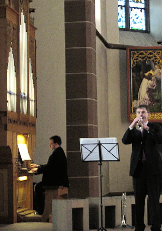 Michael Bockstahler (Trompete) und Mic... die fnfte Vesper in St. Bonifatius.   | Foto: HildegarD Karig