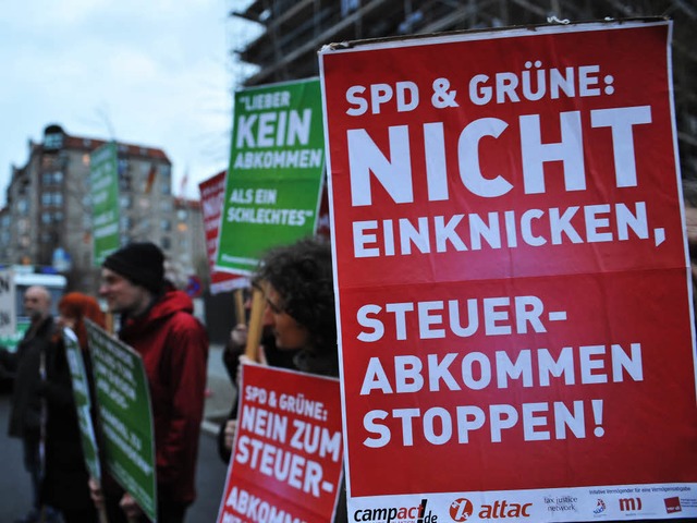 Mitglieder von Campact protestieren vo...inland-Pfalz in Berlin.   (Archivbild)  | Foto: dapd