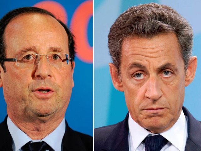 Im Infight: Die beiden Bewerber um Fra...lande und Amtsinhaber Nicolas Sarkozy.  | Foto: dpa