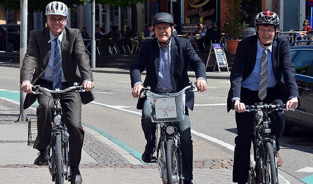 Ausgezeichnete Radlerstadt: Minister W...t fr richtig fahrradfreundlich hlt.   | Foto: Seller