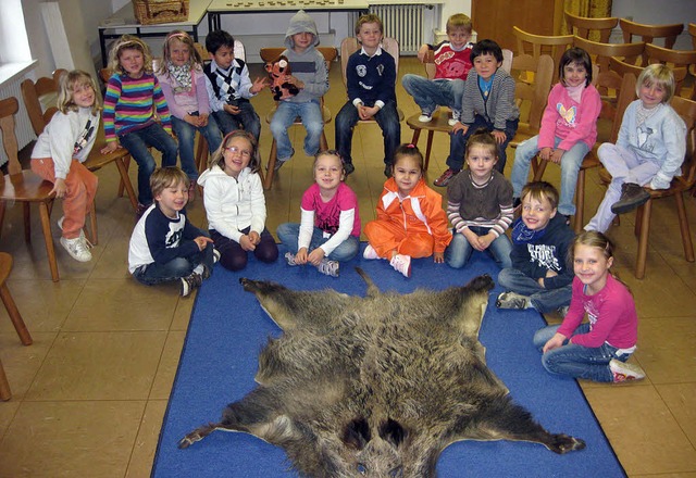 Auf  einem echten Wildschweinfell laus...e von Anatol, dem kleinen Waldschwein.  | Foto: Privat