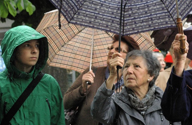 Auch strmender Regen hielt die Intere...n nicht ab, 3000 Schritte zu wandern.   | Foto: Leony Stabla