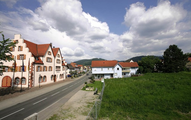 Das blaue Haus in der Bildmitte war da...nis bei der Planung des Ortszentrums.   | Foto: Bastian Henning