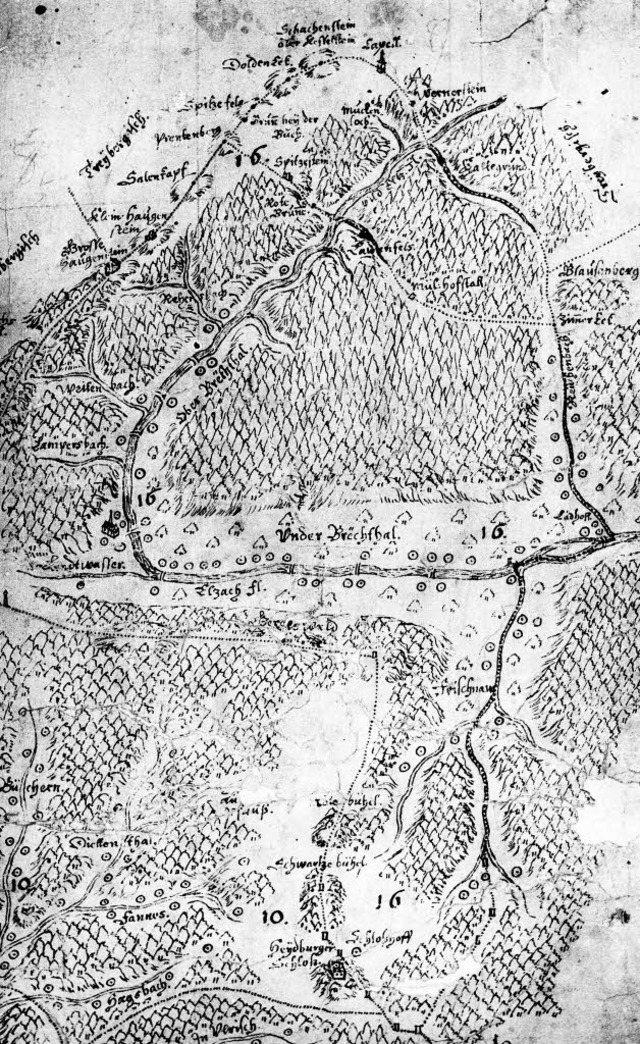 Mathematischer Grundrissausschnitt der... Menzinger 1655 das Prechtal zeigend.   | Foto: Frstenbergarchiv Donauesch.