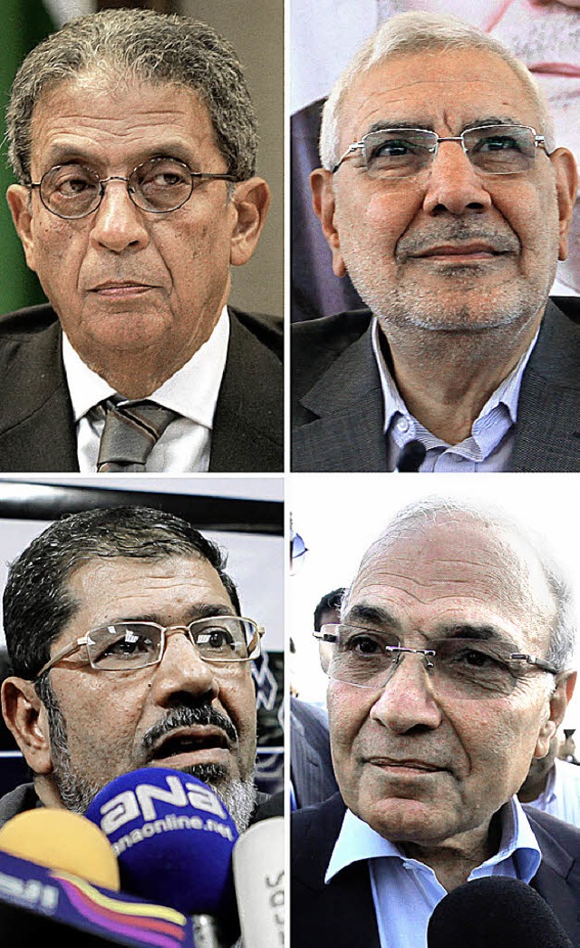 Die aussichtsreichsten Kandidaten (von...inn): Mussa, Futuh, Mursi und Schafik.  | Foto: dpa