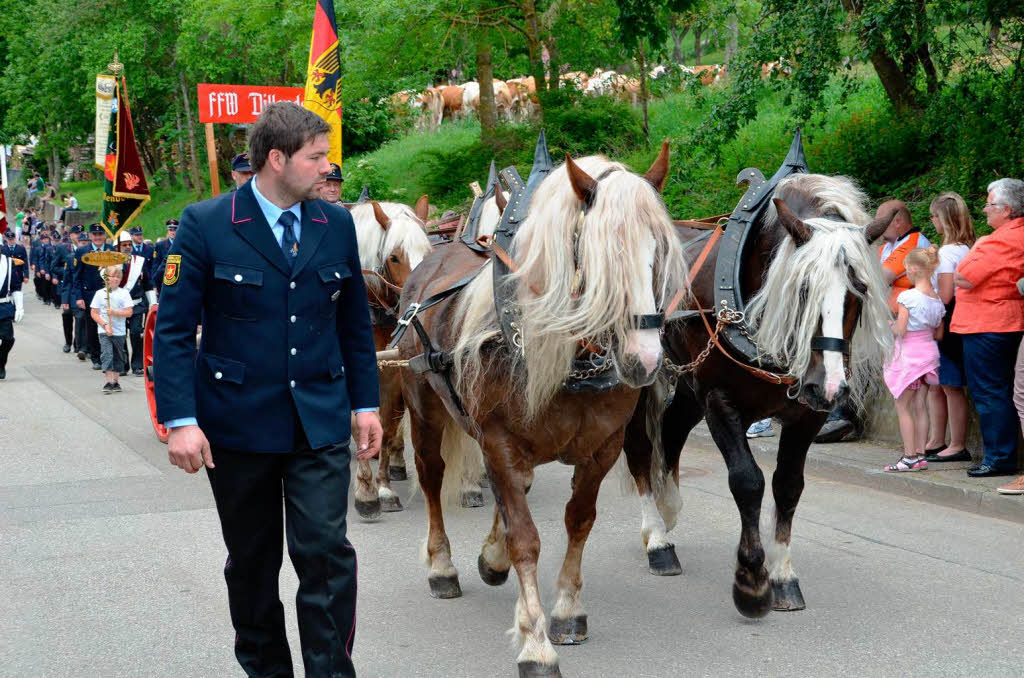 Mit einem Vierspnner war die Dillendorfer Feuerwehr nach Brunnadern gekommen.