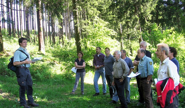 Forsteinrichter Frieder Hepperle erlu...ustand des Rickenbacher Gemeindewalds.  | Foto: Stefan Sahli