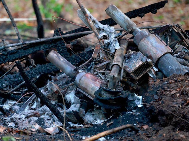 Die berreste des Kleinflugzeugs, das ...nglcksursache herausfinden zu knnen.  | Foto: dapd