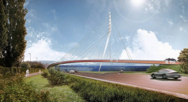 Die Brcke mit dem 50 Meter hohen Turm...weg entlang der Rmerstrae zu sehen.   | Foto: Simulation: Henchion Reuter Architekten/eisat GmbH