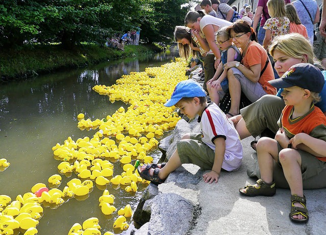 Ein Spa fr Jung und Alt. Die gelbem ...en im Positionskampf  im Gewerbekanal.  | Foto: Weik