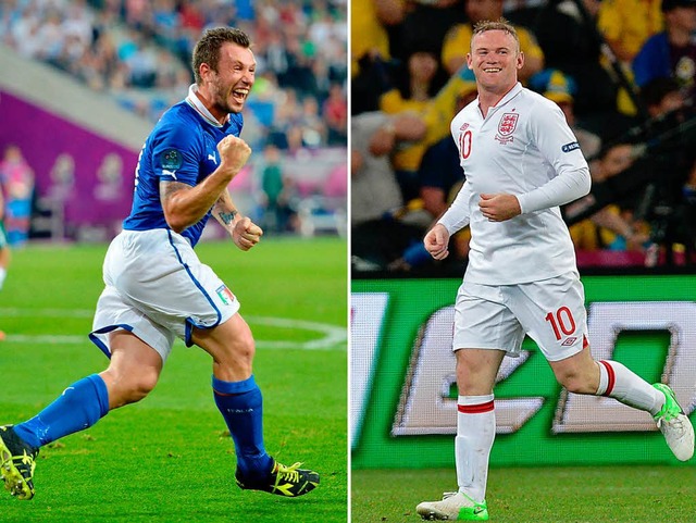 Wer jubelt sich ins EM-Halbfinale? Ant...en oder Wayne Rooney (r.) mit England?  | Foto: AFP