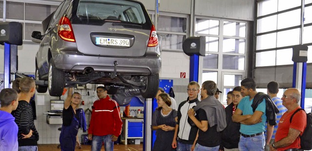 Meike Trautwein erlutert den Gsten, ...ine Dieselabgasreinigung funktioniert.  | Foto: Erggelet