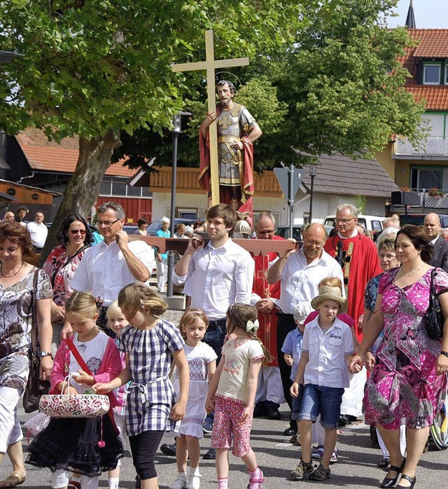 Der Heilige Achatius stand im Zentrum ...natsfests am Sonntag in Niederhausen.   | Foto: Jrg Schimanski