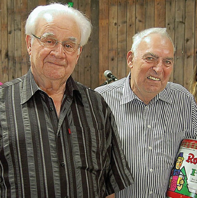 Fritz Nass (links) und Rudolf Bhler w...Sommerfesthalle vor 40 Jahren geehrt.   | Foto: Siebold