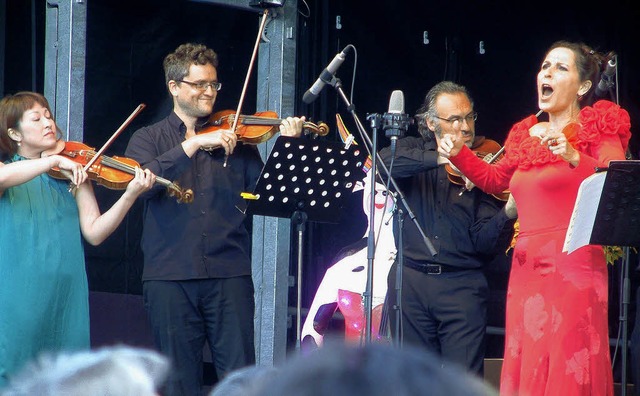 Das Orchester Linie 38 und die Sopranistin Sylvia Nopper beim Freilichtkonzert   | Foto: Roswitha Frey