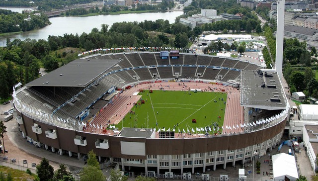 An das Olympiastadion in Helsinki hat ...on (27. Juli bis 12. August) schonen.   | Foto: afp/dpa