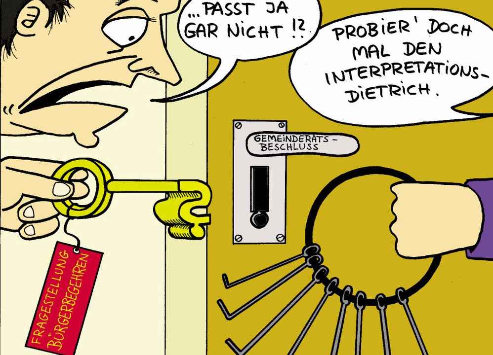 Die Komplikationen mit einem Bürgerbeg...n Freiburg auch einen Karikaturisten.   | Foto: Th. Muffler