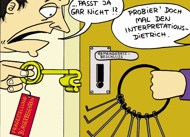 Die Komplikationen mit einem Brgerbeg...n Freiburg auch einen Karikaturisten.   | Foto: Th. Muffler