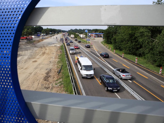 Enge, gefhrliche Fahrspuren im Baustellenbereich auf der A5 bei Offenburg   | Foto: Breithaupt
