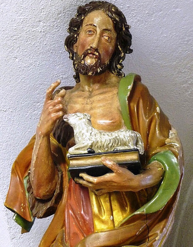 Diese  Johannes-Figur von Barockbildha...t Spendengeldern  restauriert werden.   | Foto: Manfred-G.  Haderer