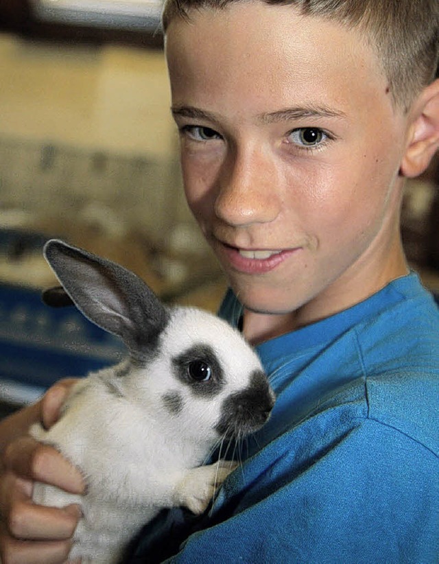 Ein junger Besucher der Mahlberger Lok... auf Tuchfhlung mit einem Kaninchen.   | Foto: S. Decoux-Kone
