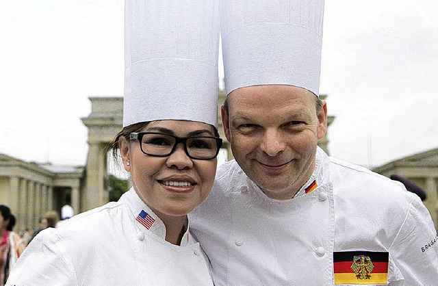 Cristeta Comerford (Chefkchin von Oba...eim exklusiven Kochtreffen in Berlin    | Foto: dpa