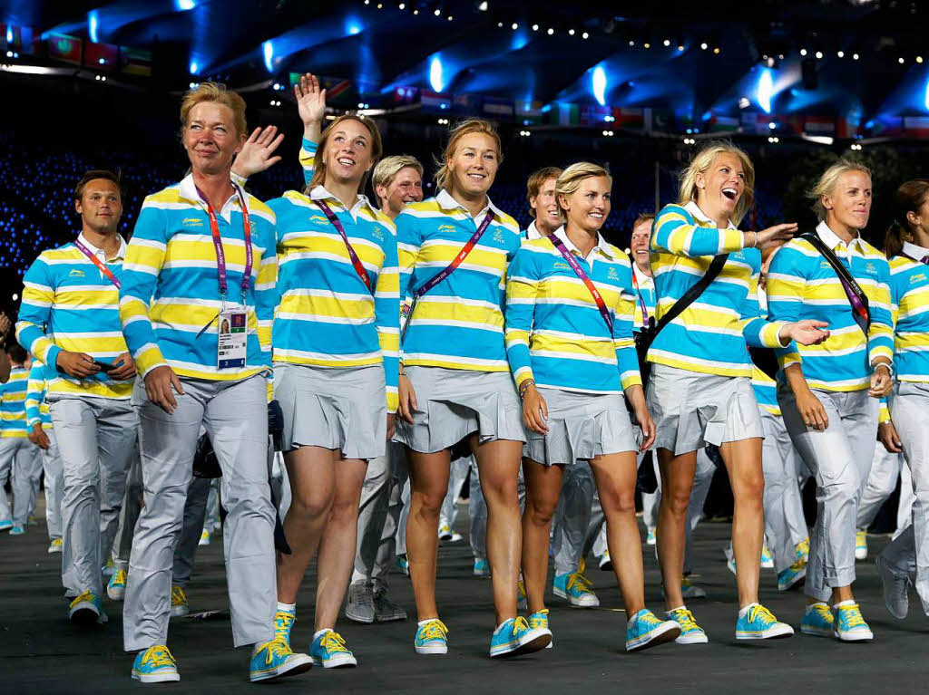 Auf den ersten Blick erkennbar: Die Olympiadelegation Schwedens.