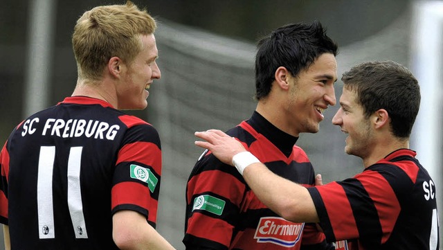 Fuball, Regionalliga Sd, SC Freiburg...i (l) und Patrick Lienhard (r) das 1:0  | Foto: Seeger