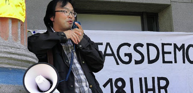 Noriaki Ikeda aus Nagasaki sprach bei ...ie Proteste gegen Atomkraft in Japan.   | Foto: Philipp