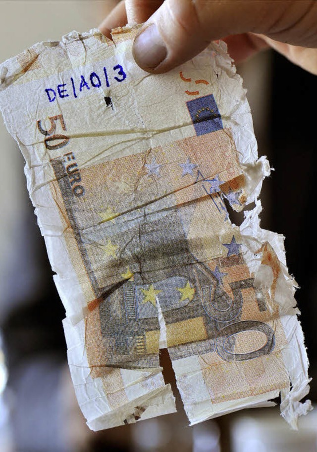 Ist der Euro sicher? Dieser hier mit S...bank wurde aus Klopapier gefertigt.     | Foto: dpa
