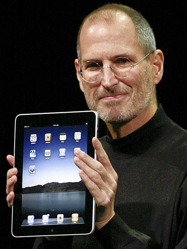 Unverwechselbar? Apple-Guru  Jobs (&#8224; 2011) und sein Tablet -Computer   | Foto: afp/dpa