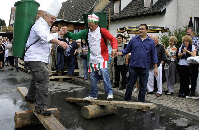 Sie traten nicht als  Konkurrenten an:... Schallstadt, bei der Winzerolympiade   | Foto: Silvia Faller/Tanja Bury