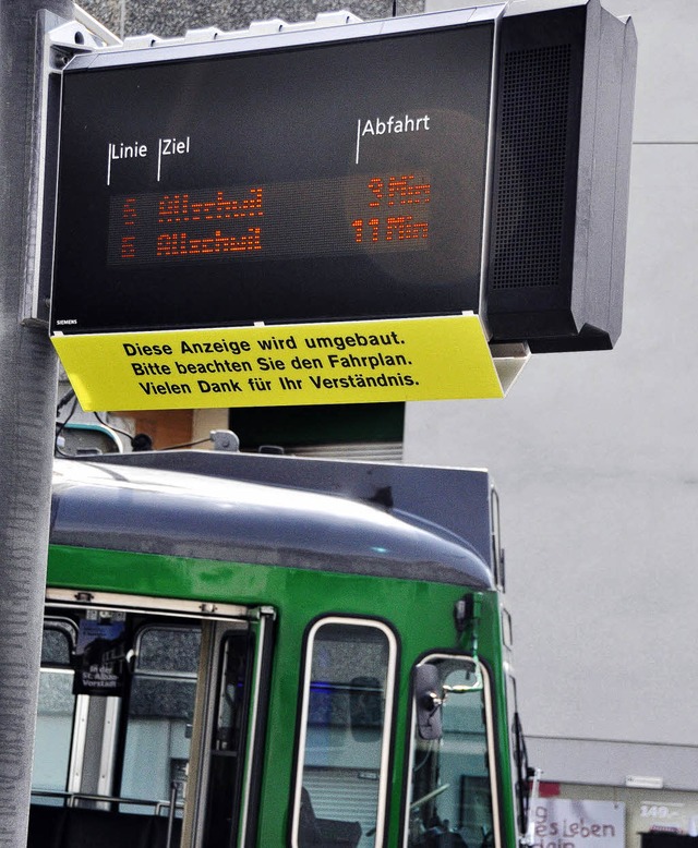 Die Fahrplananzeiger sind zeitweise abgeschaltet.   | Foto: BVB
