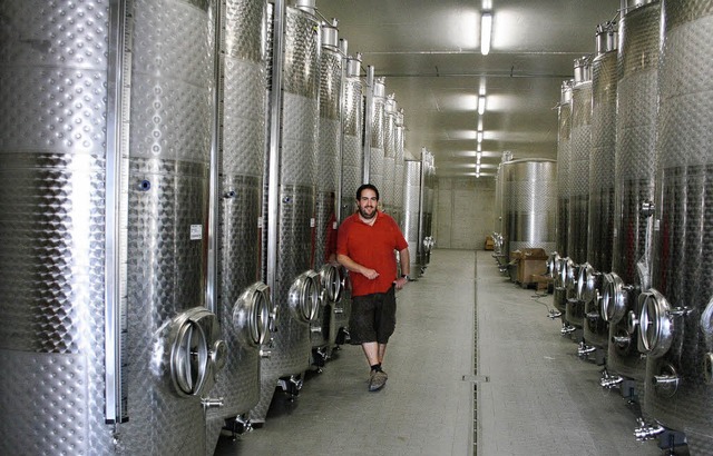 Der Ettenheimer Winzer Michael Weber i...in dem 145000 Liter Wein Platz haben.   | Foto: theo weber