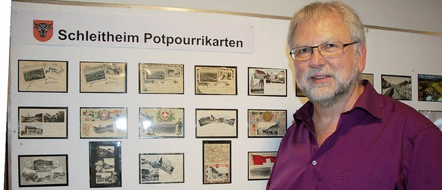 Peter Mller aus Schleitheim zeigt Sch...iner umfangreichen Postkartensammlung.  | Foto: Binner-Schwarz